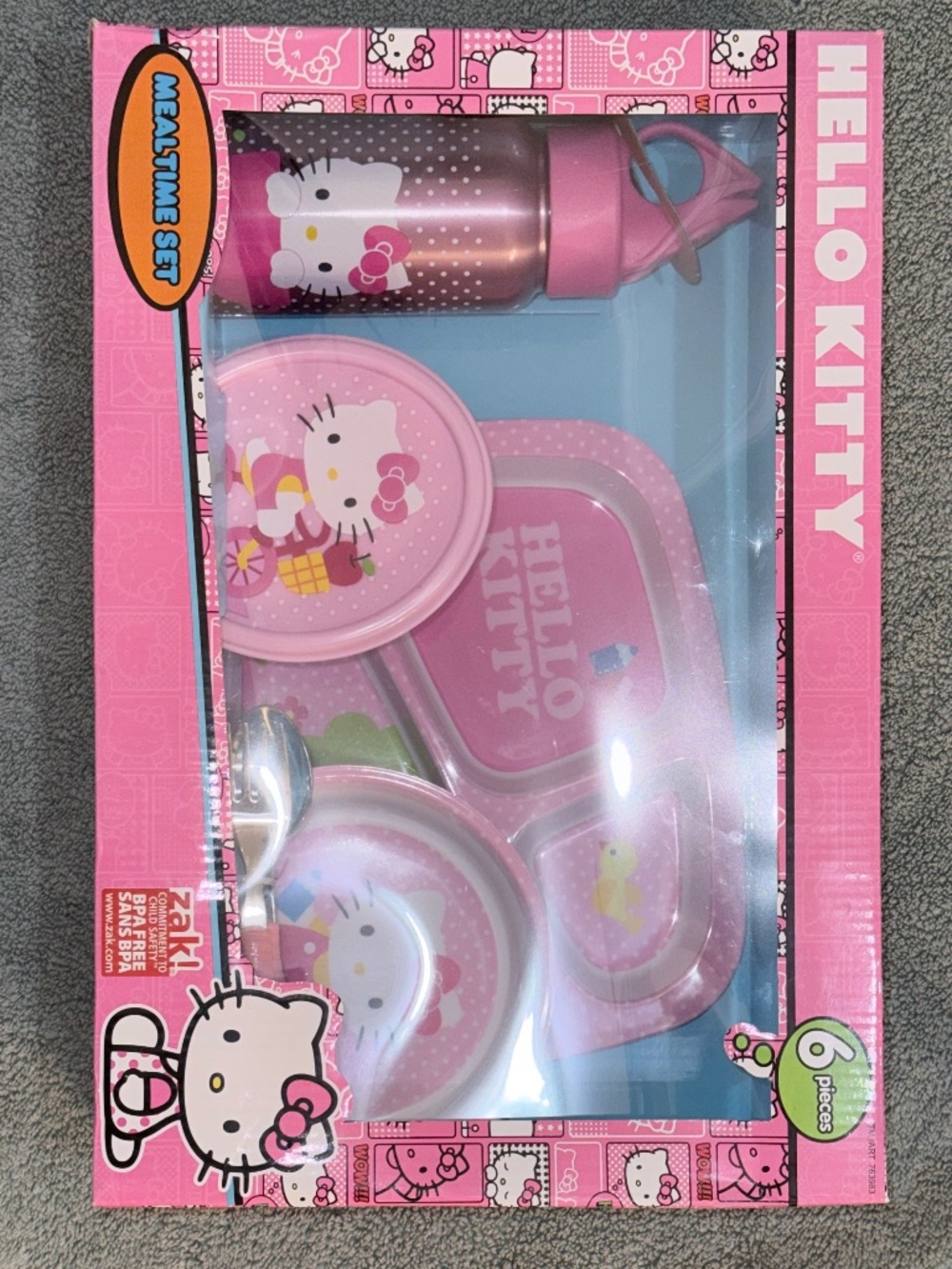 Hello Kitty Zak! 6-Piece Mealtime Set Pink New in Box